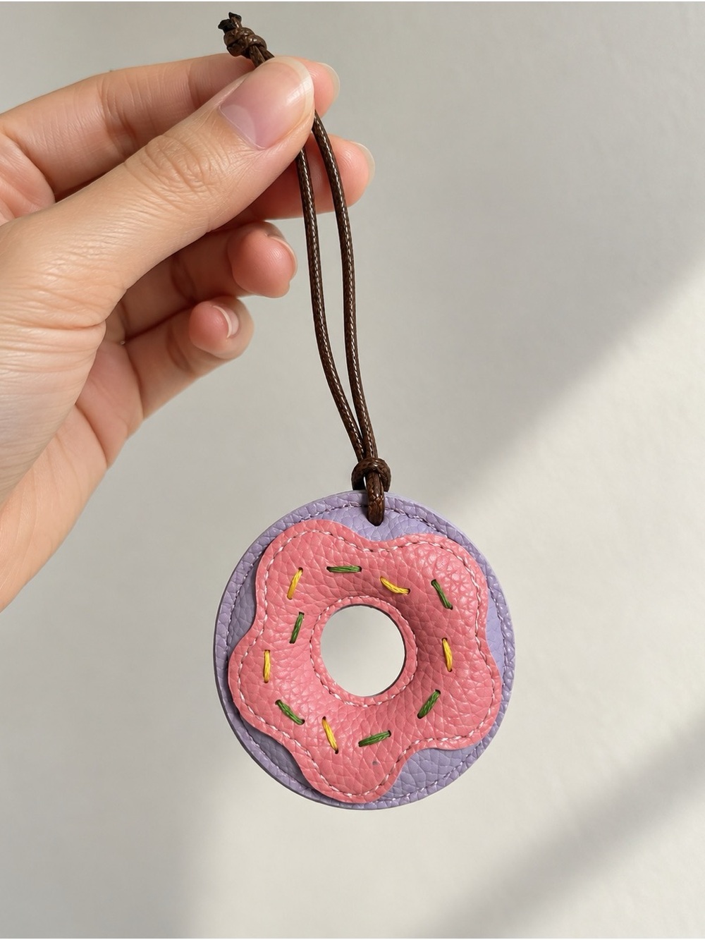 Pink Donut Faux Leather Bag Charm | Kawaii Y2K Purse Accessory